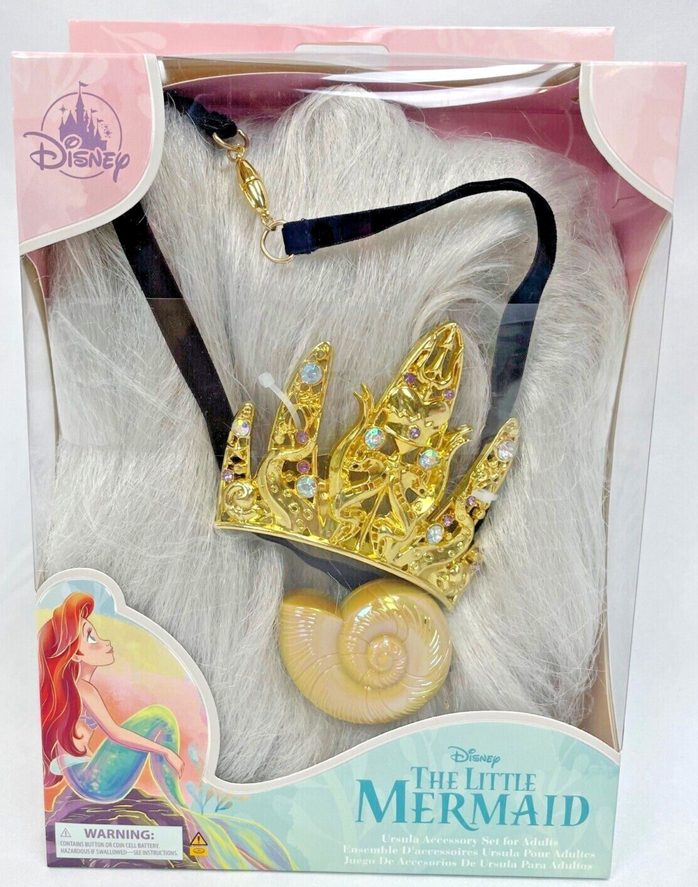 Disney Store Park Ursula Wig Necklace Crown Adult Costume The Little Mermaid Set